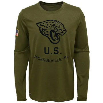 Youth Jacksonville Jaguars Legend Olive 2018 Salute to Service Performance Long Sleeve T-Shirt